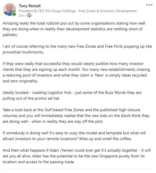 Tony Restall's comment about Aden